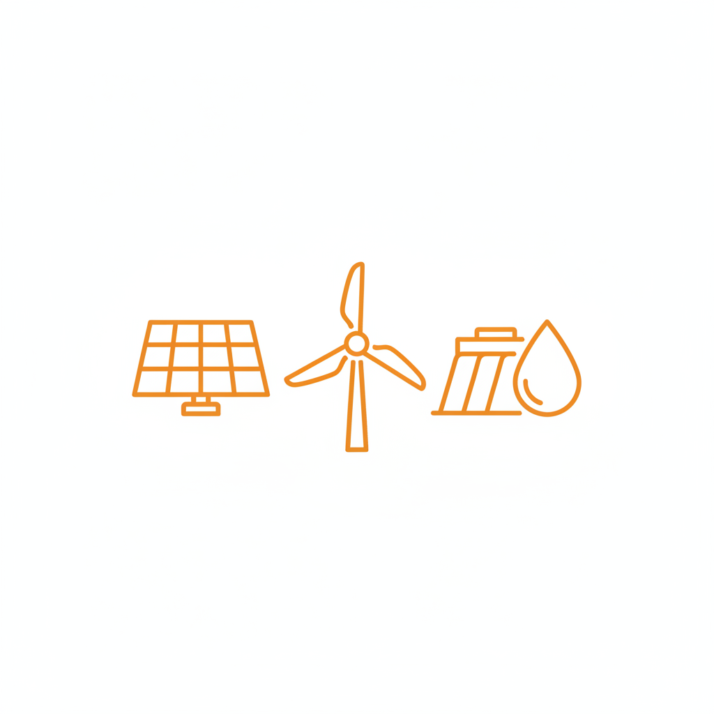 Sources of renewable energy, solar, wind, hydroelectric
