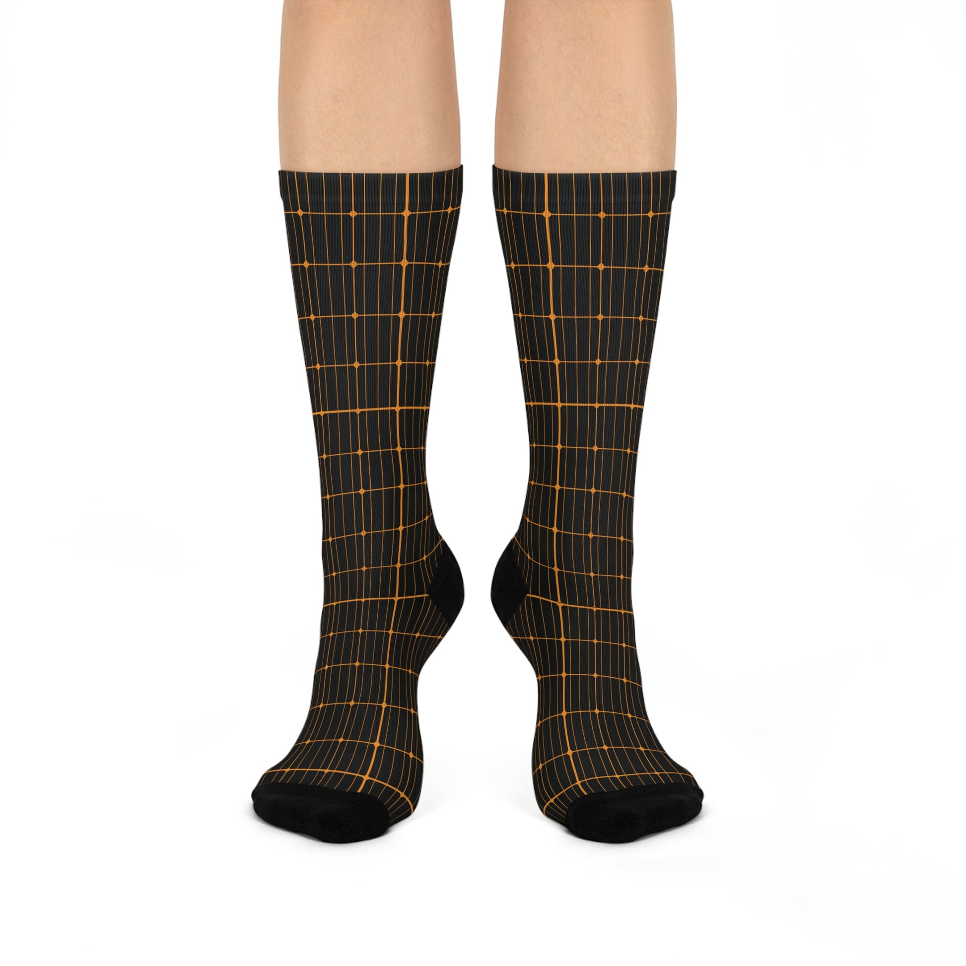 Black socks with solar grid pattern 