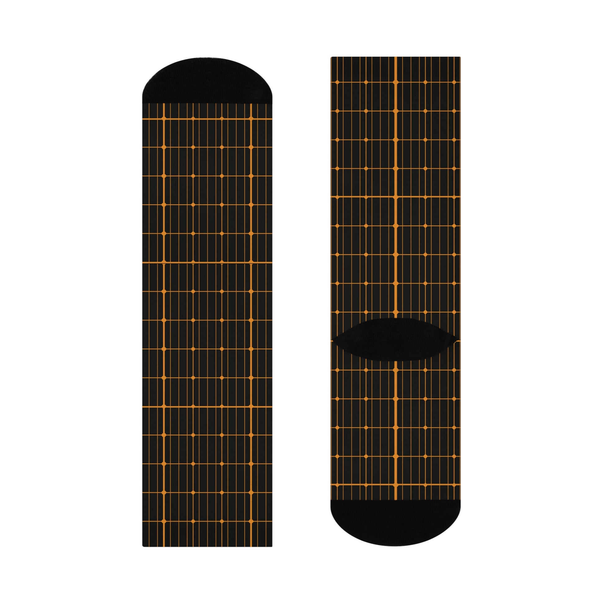 Black socks with solar grid pattern on a white background